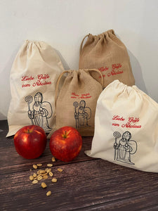 bestickte Nikolaussackerl aus Jute oder Baumwolle